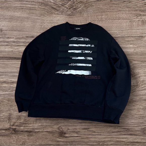 Diesel Black Graphic Sweatshirt | Size XL | Red & White Accents | 100% Cotton | - Picture 2 of 9